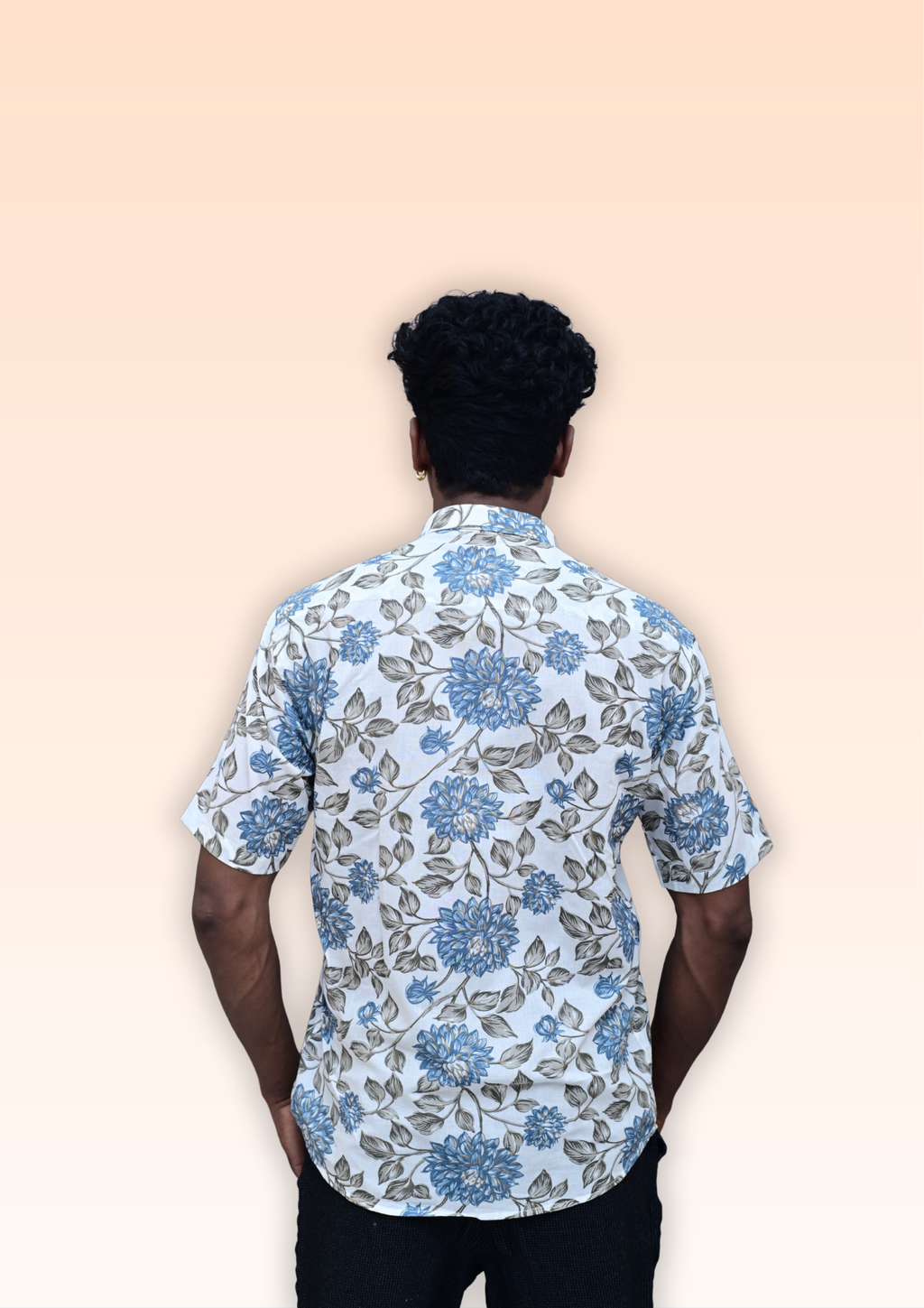 Men’s White & Blue Floral Printed Casual Shirt – Premium Summer Fit Half Sleeve