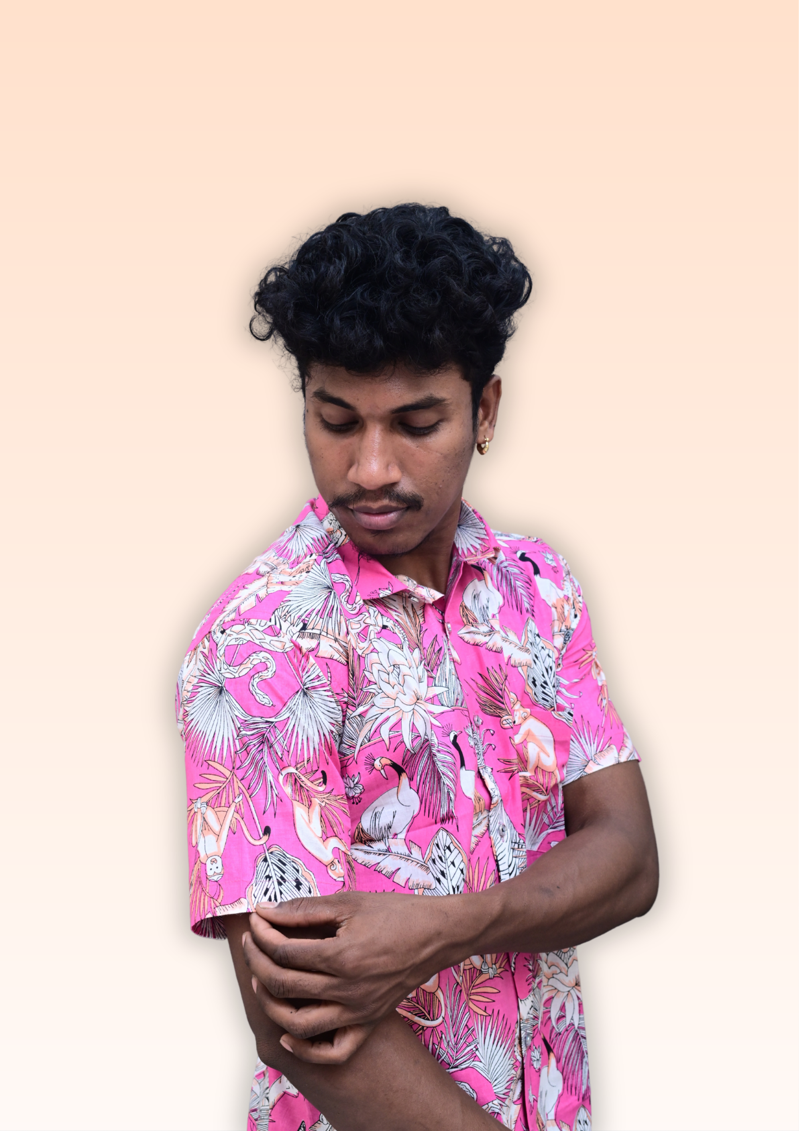 Men’s Hot Pink Tropical Printed Casual Shirt – Premium Vacation Fit Half Sleeve