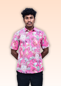 Men’s Hot Pink Tropical Printed Casual Shirt – Premium Vacation Fit Half Sleeve