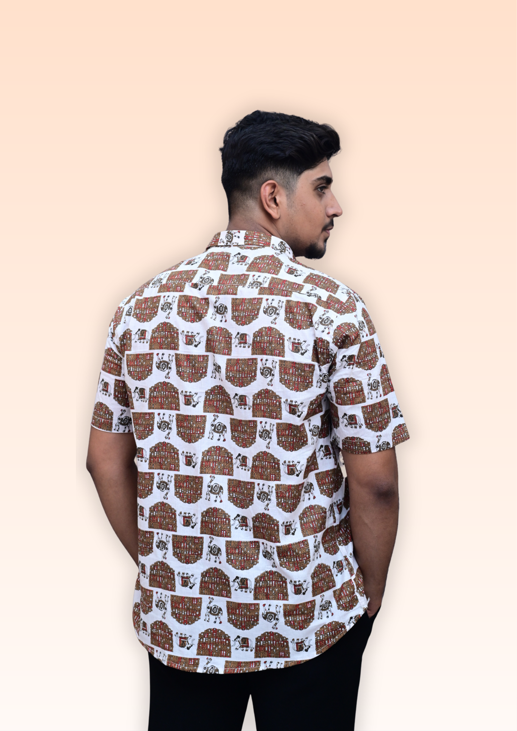 Men’s White Heritage Print Casual Shirt – Premium Ethnic Inspired Half Sleeve