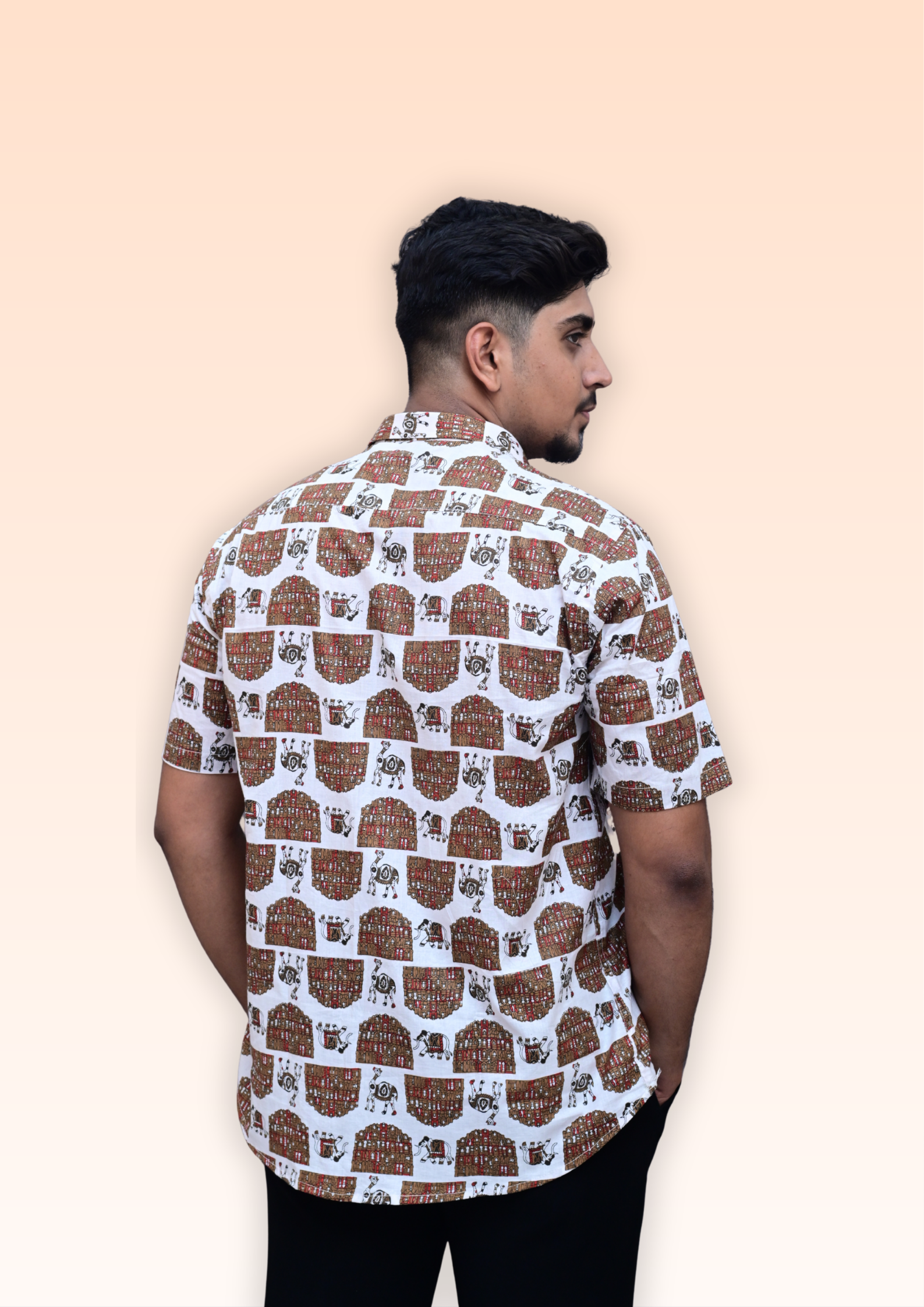 Men’s White Heritage Print Casual Shirt – Premium Ethnic Inspired Half Sleeve
