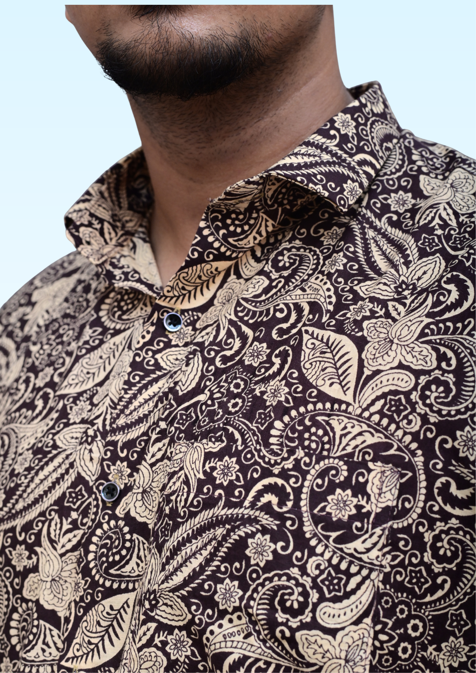 Men’s Black & Beige Vintage Floral Printed Casual Shirt – Premium Relaxed Fit Half Sleeve