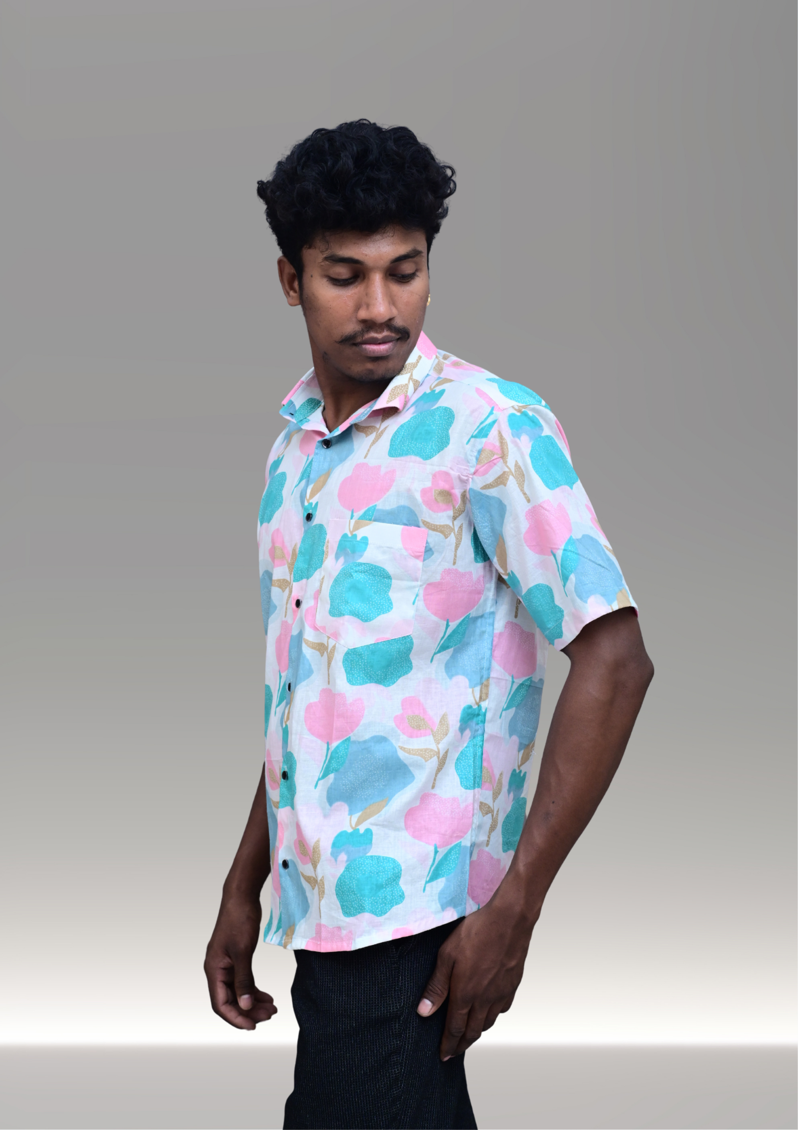 Men’s Pastel Floral Printed Casual Shirt – Premium Summer Relaxed Fit Half Sleeve
