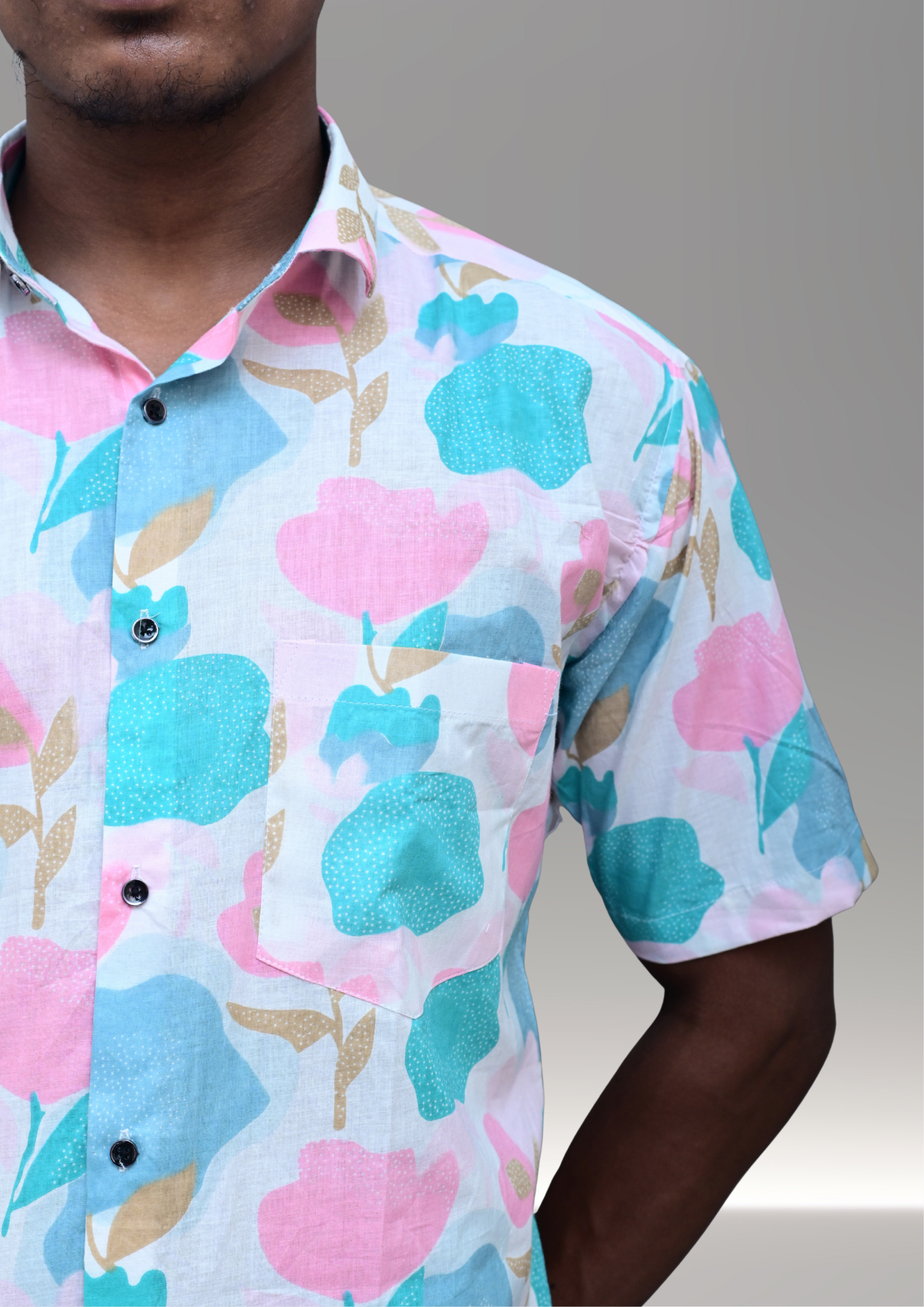 Men’s Pastel Floral Printed Casual Shirt – Premium Summer Relaxed Fit Half Sleeve