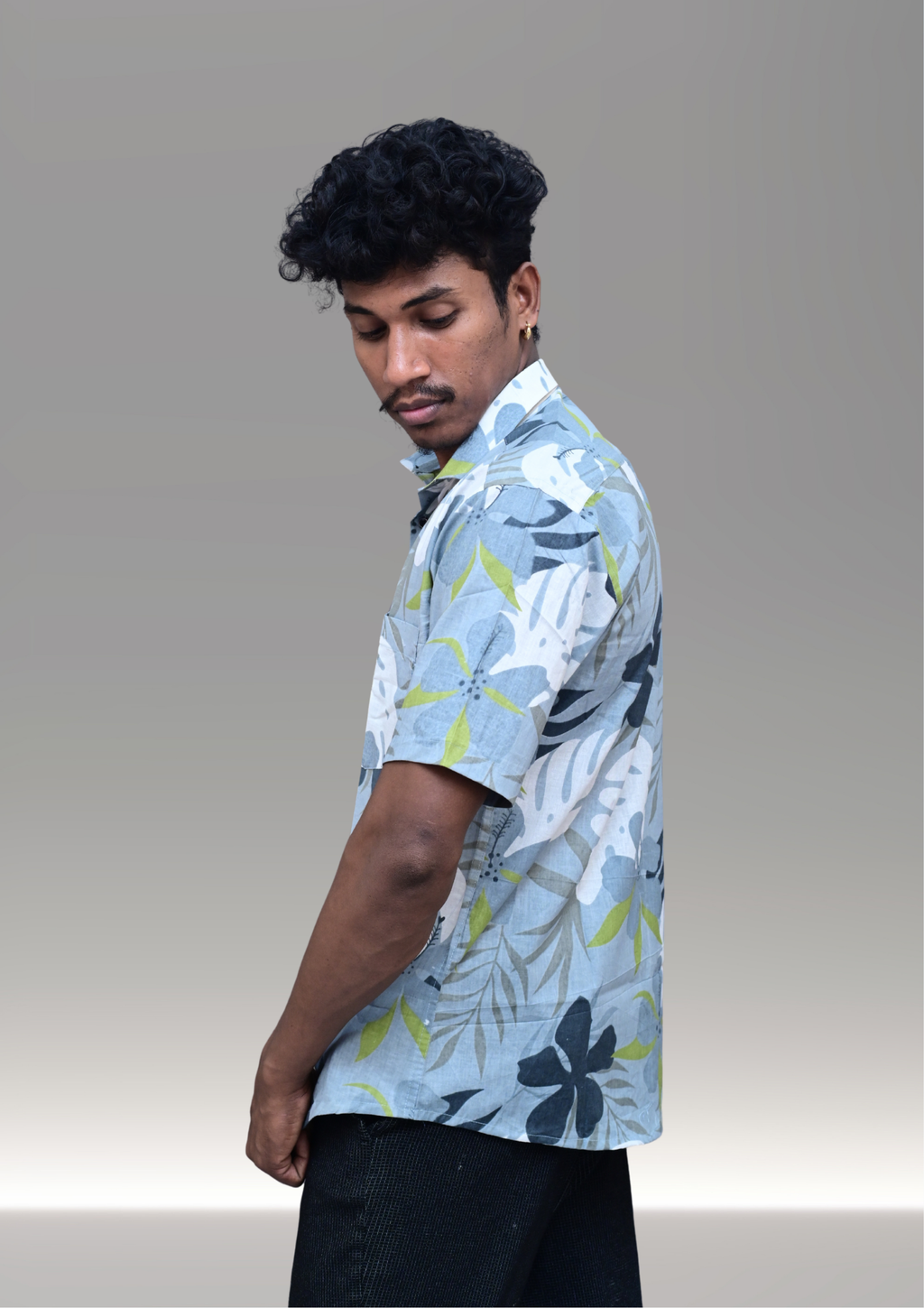 Men’s Sky Blue Tropical Printed Casual Shirt – Premium Relaxed Fit Half Sleeve