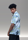Men’s Sky Blue Tropical Printed Casual Shirt – Premium Relaxed Fit Half Sleeve