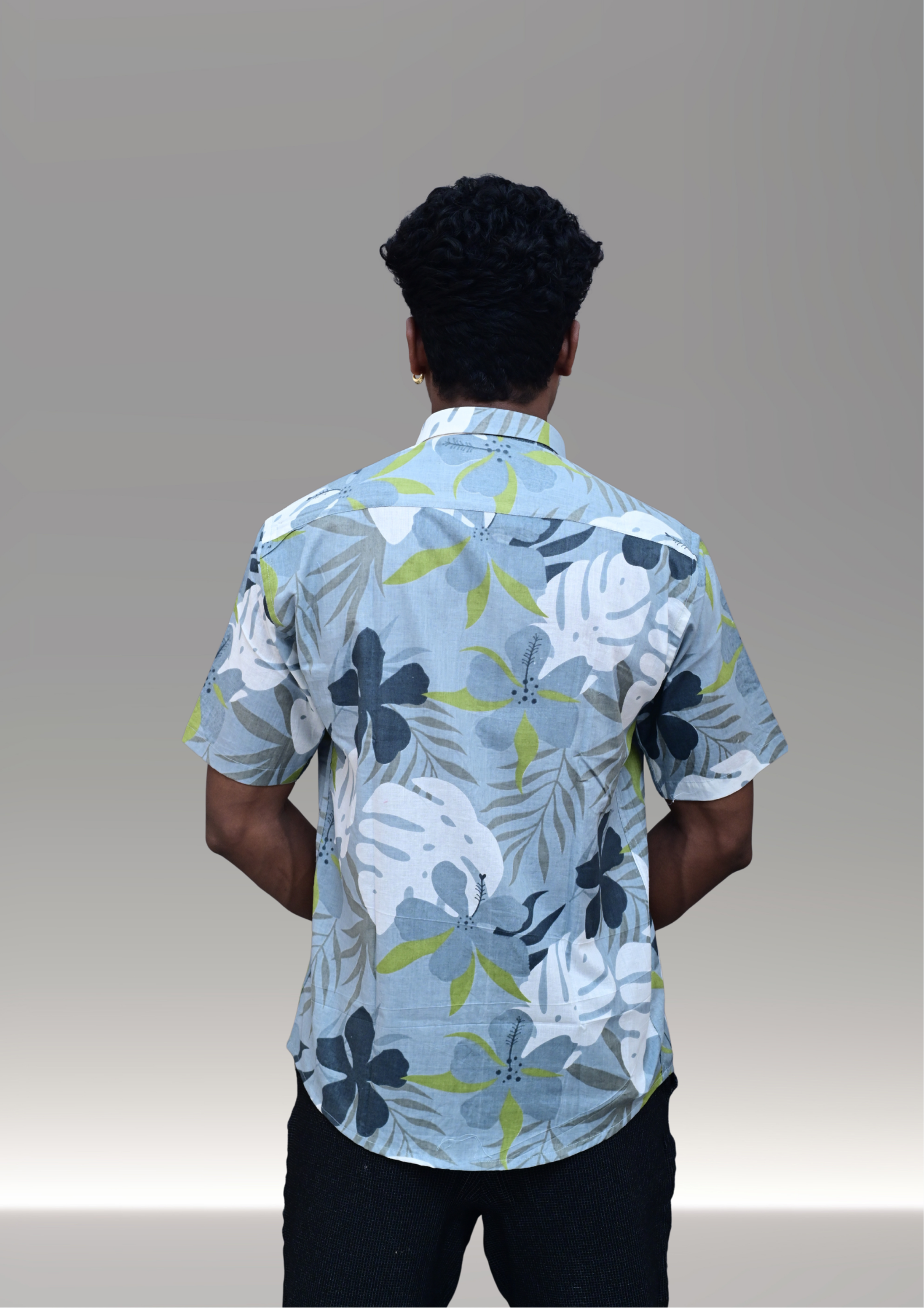 Men’s Sky Blue Tropical Printed Casual Shirt – Premium Relaxed Fit Half Sleeve