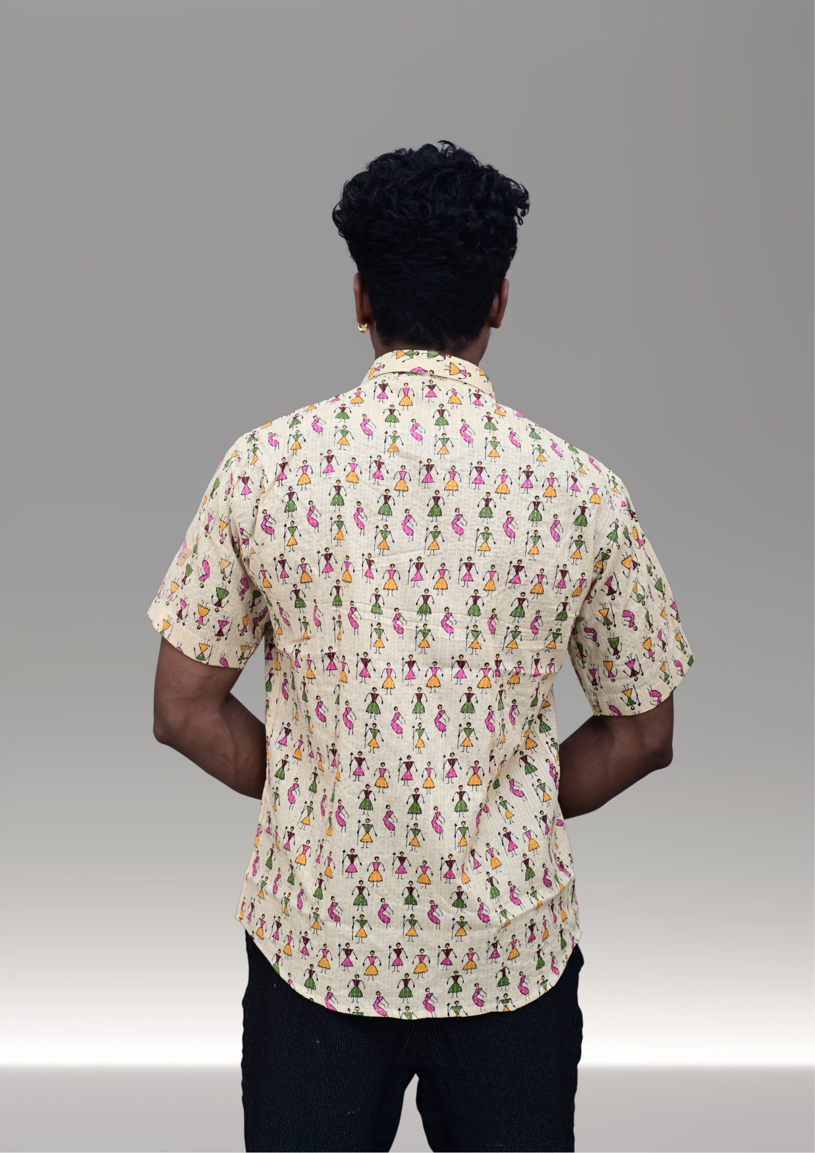 Men’s Beige Tribal Print Casual Shirt – Premium Artistic Relaxed Fit Half Sleeve
