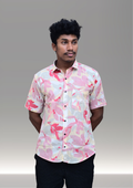 Men’s Pastel Pink Abstract Floral Casual Shirt – Premium Relaxed Fit Half Sleeve