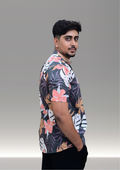 Men’s Black Tropical Floral Printed Casual Shirt – Premium Vacation Fit Half Sleeve