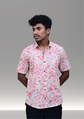 Men’s Pastel Pink Floral Printed Casual Shirt – Premium Artistic Relaxed Fit Half Sleeve