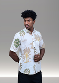 Men’s White Tropical Palm Printed Casual Shirt – Premium Resort Fit Half Sleeve