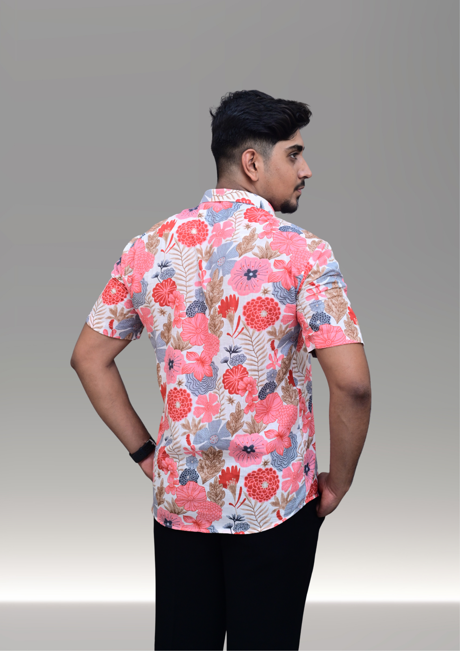 Men’s Coral Floral Printed Casual Shirt – Premium Summer Relaxed Fit Half Sleeve