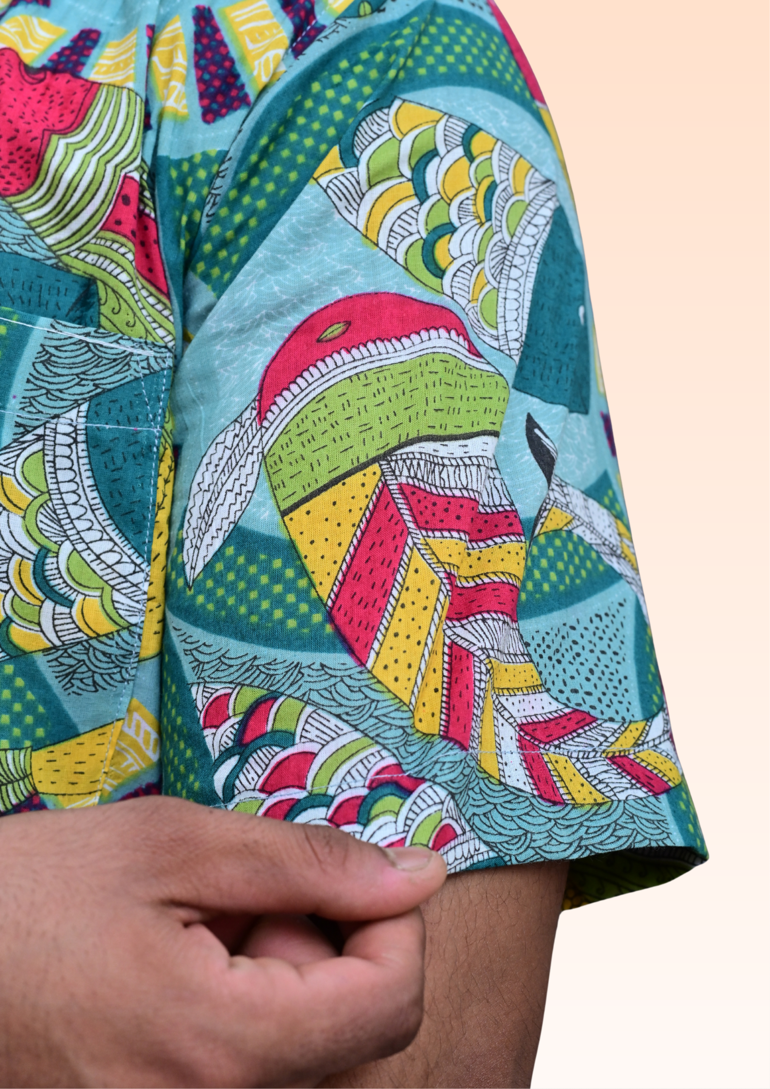 Men’s Aqua Blue Abstract Printed Casual Shirt – Premium Relaxed Fit Half Sleeve