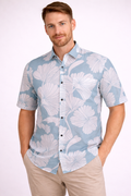 Sky Blue Jaipuri Cotton Shirt – Elegant Leaf Print Casual Wear