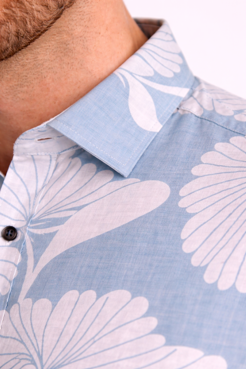Sky Blue Jaipuri Cotton Shirt – Elegant Leaf Print Casual Wear