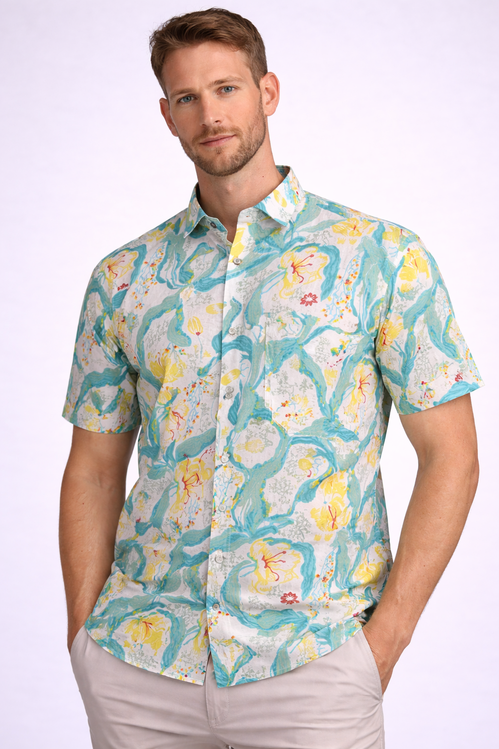 Aqua Bloom Jaipuri Printed Cotton Shirt – Summer Floral Premium Wear