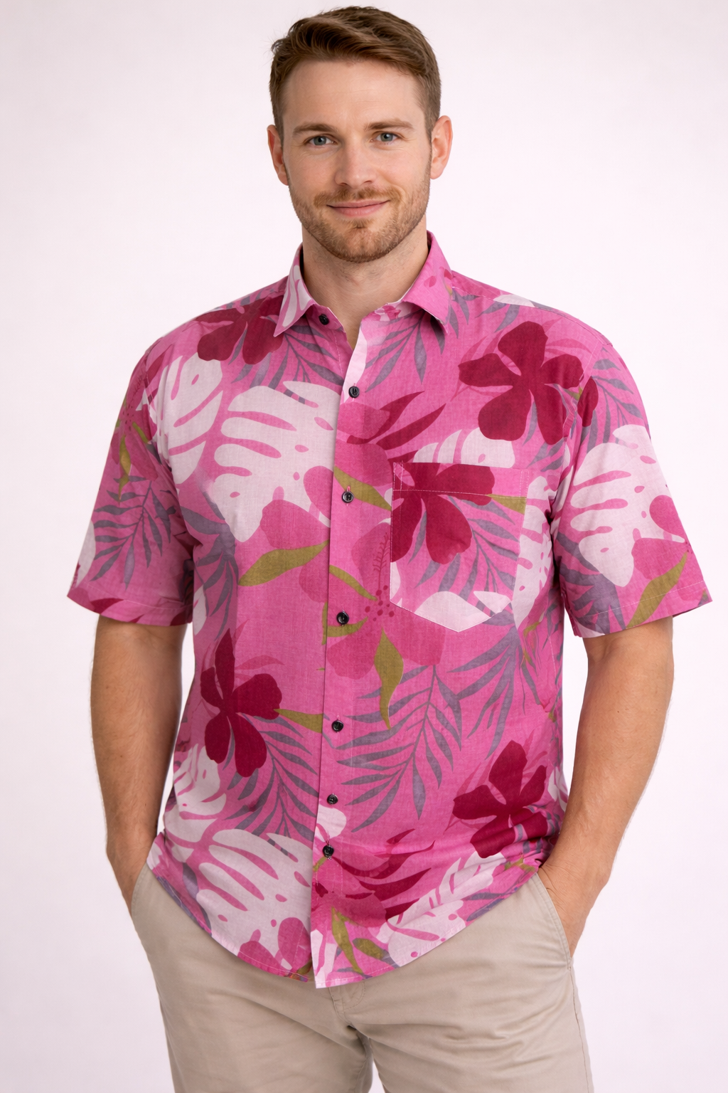 Pink Tropical Jaipuri Cotton Shirt – Premium Floral Print Casual Wear