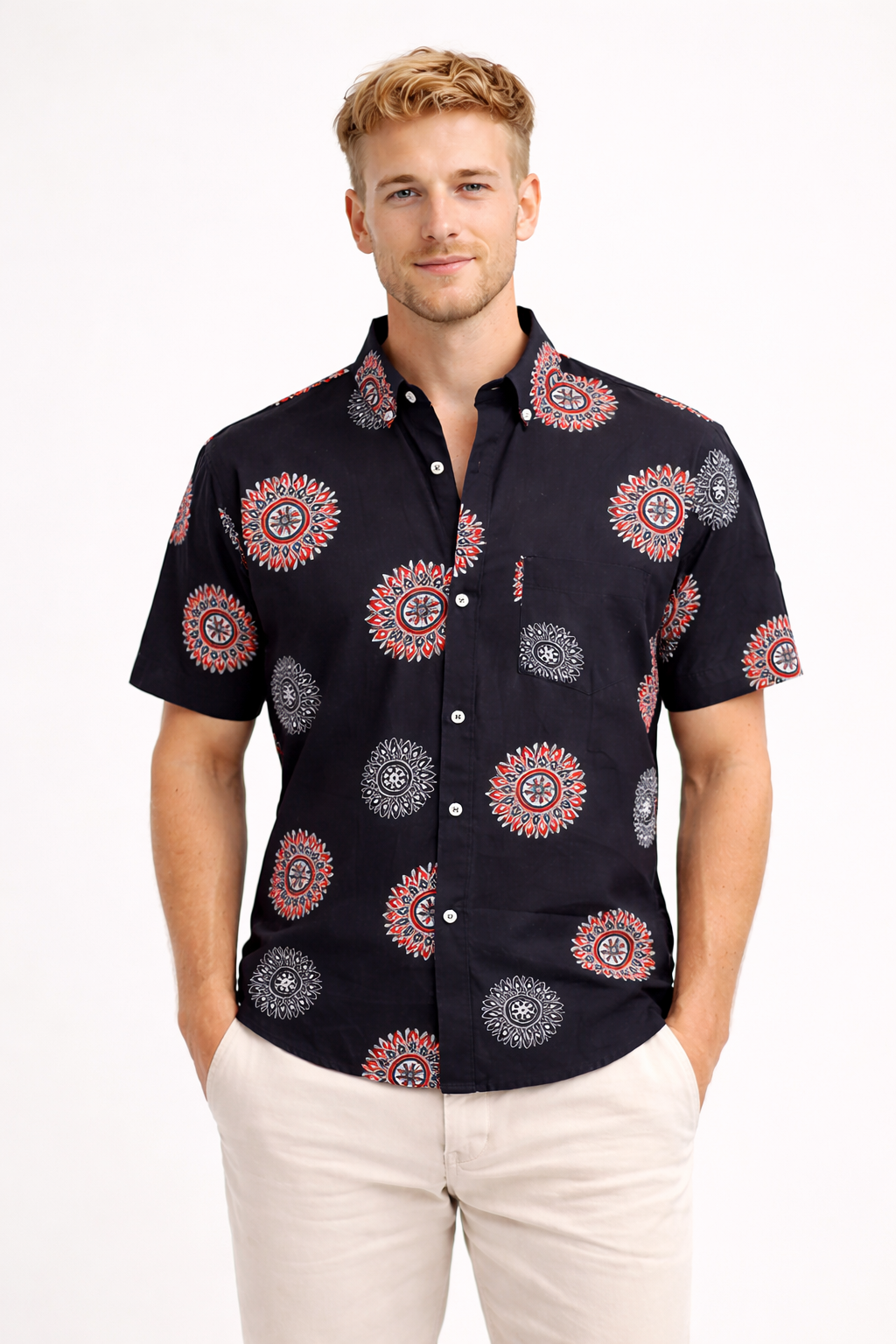 Midnight Black Jaipuri Mandala Print Shirt
