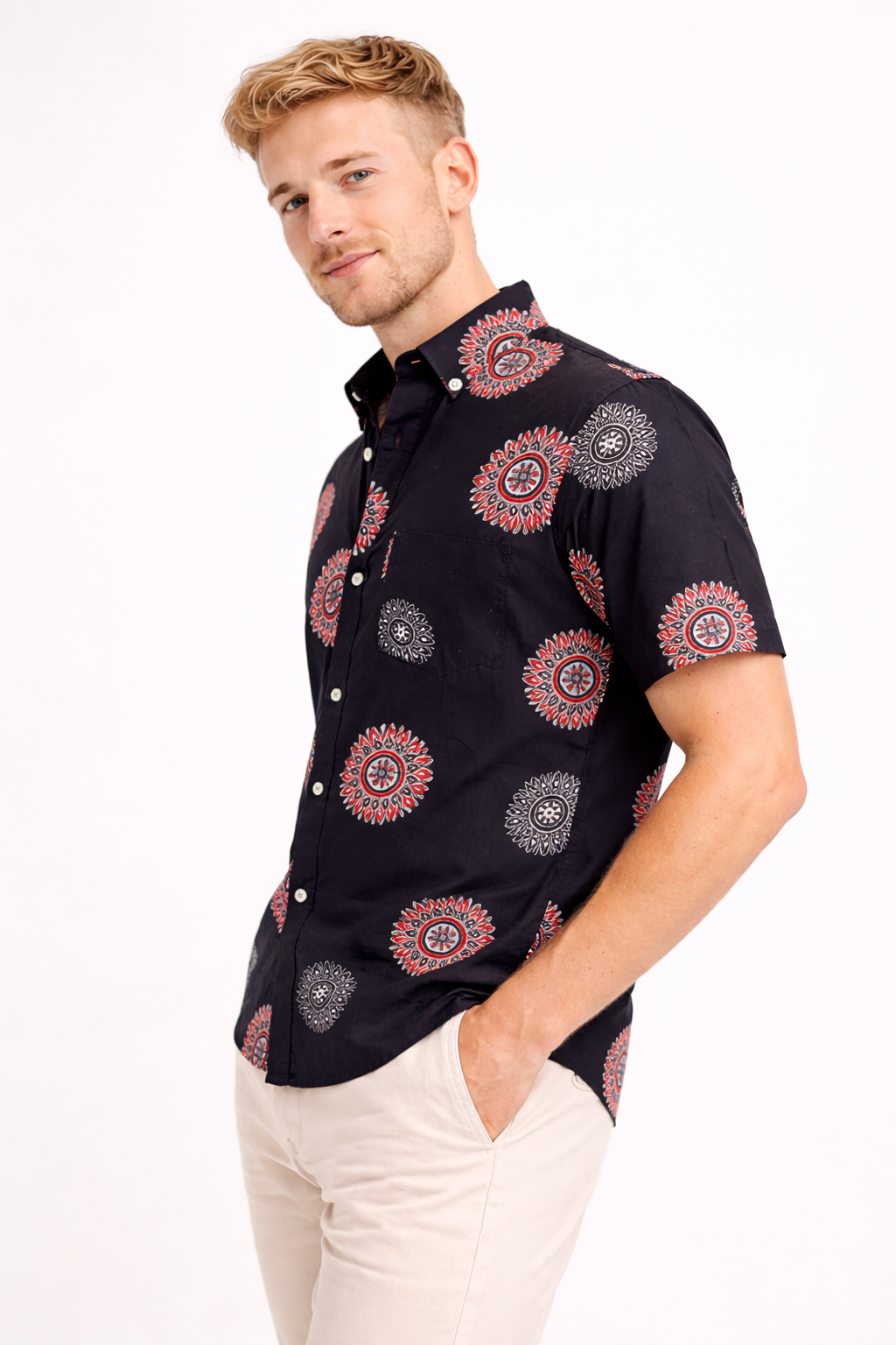 Midnight Black Jaipuri Mandala Print Shirt
