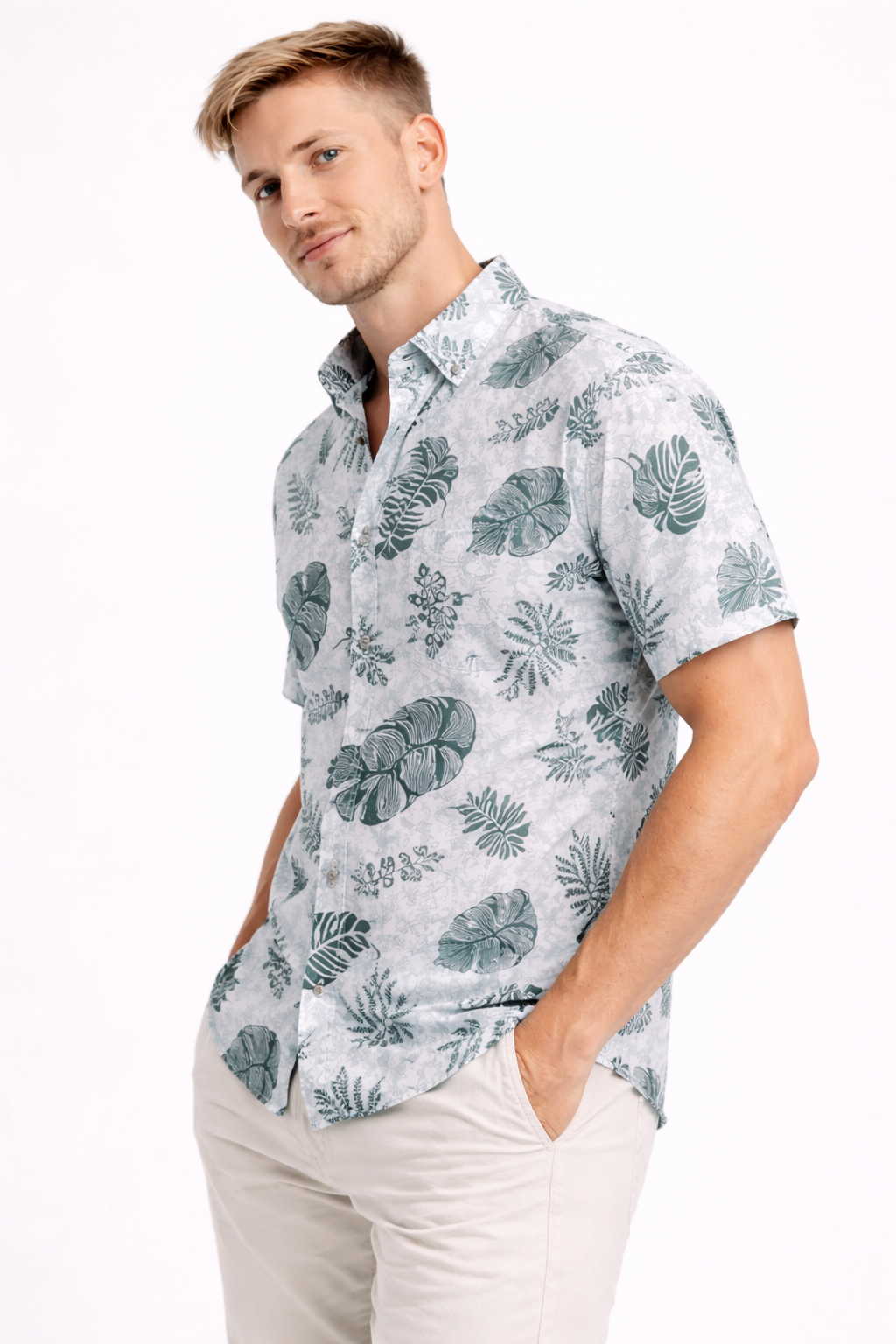 Arctic Leaf Luxe Shirt – Premium Tropical Print Cotton Shirt for Men