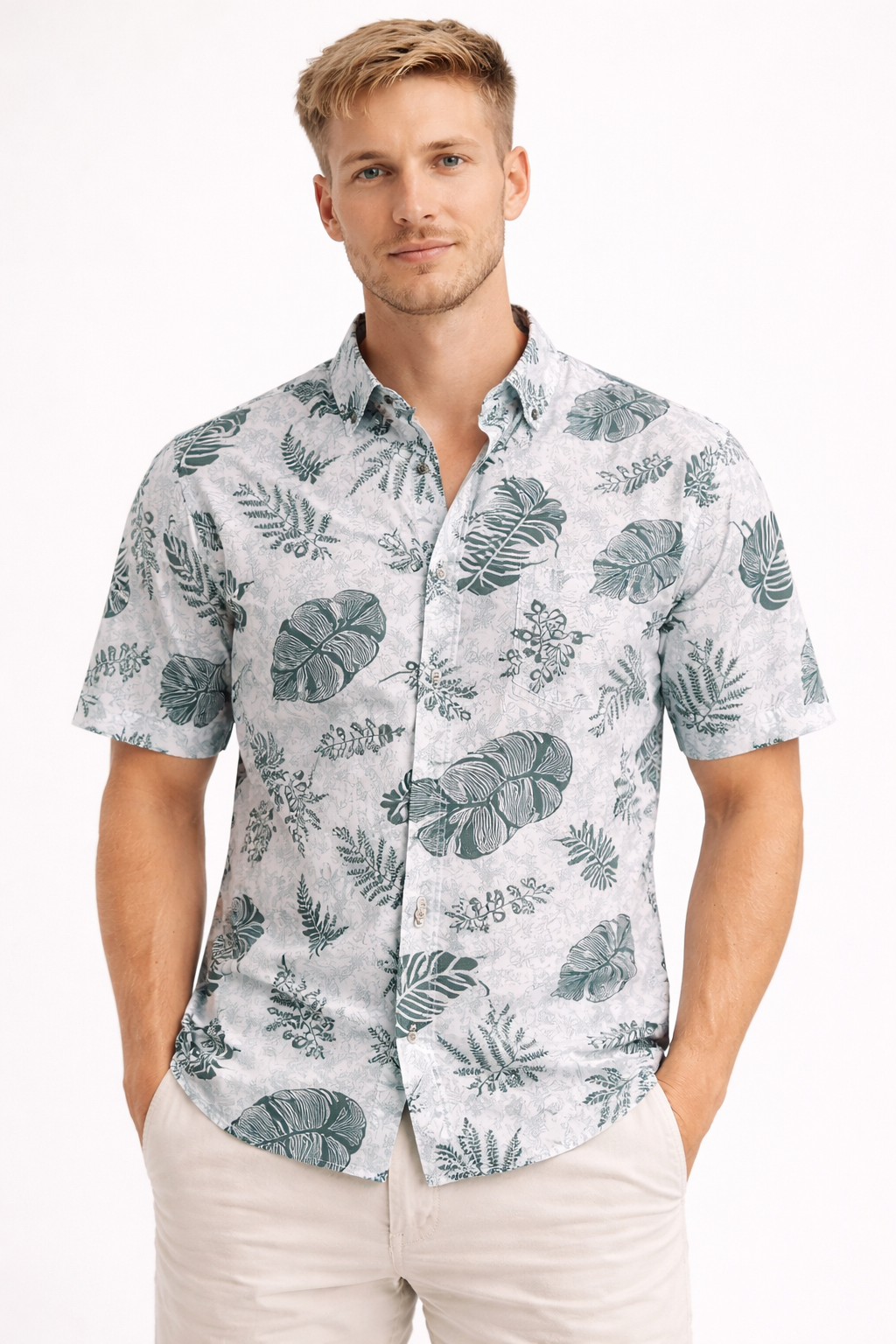 Arctic Leaf Luxe Shirt – Premium Tropical Print Cotton Shirt for Men