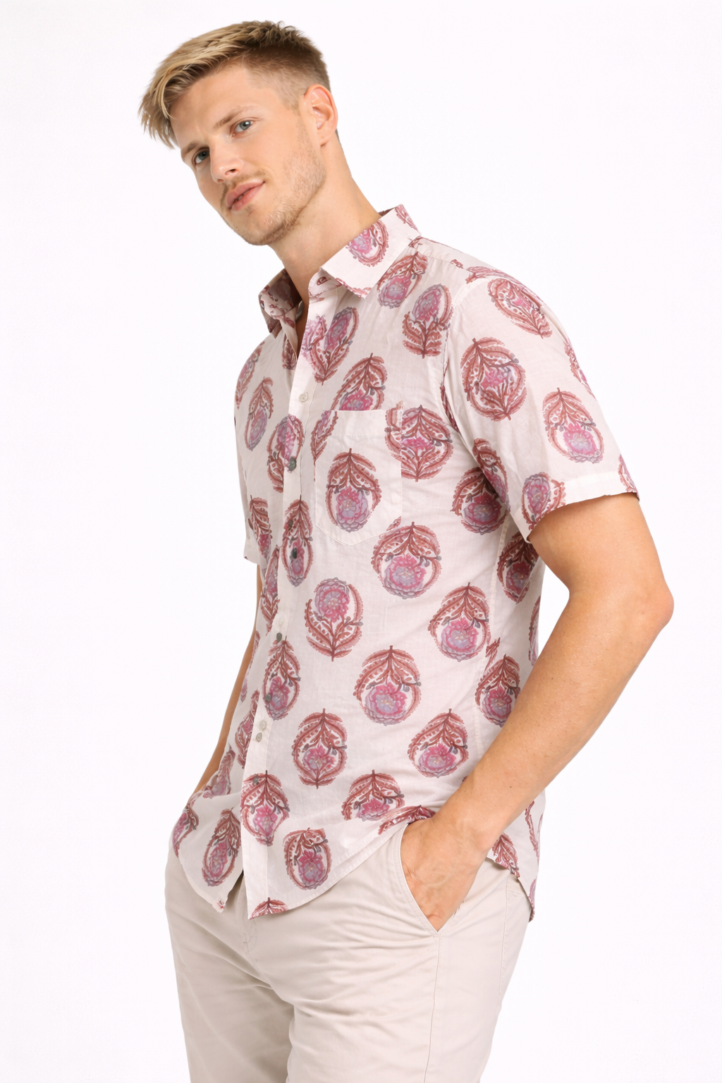 Jaipuri Handblock Printed Cotton Shirt – Ivory Floral Paisley