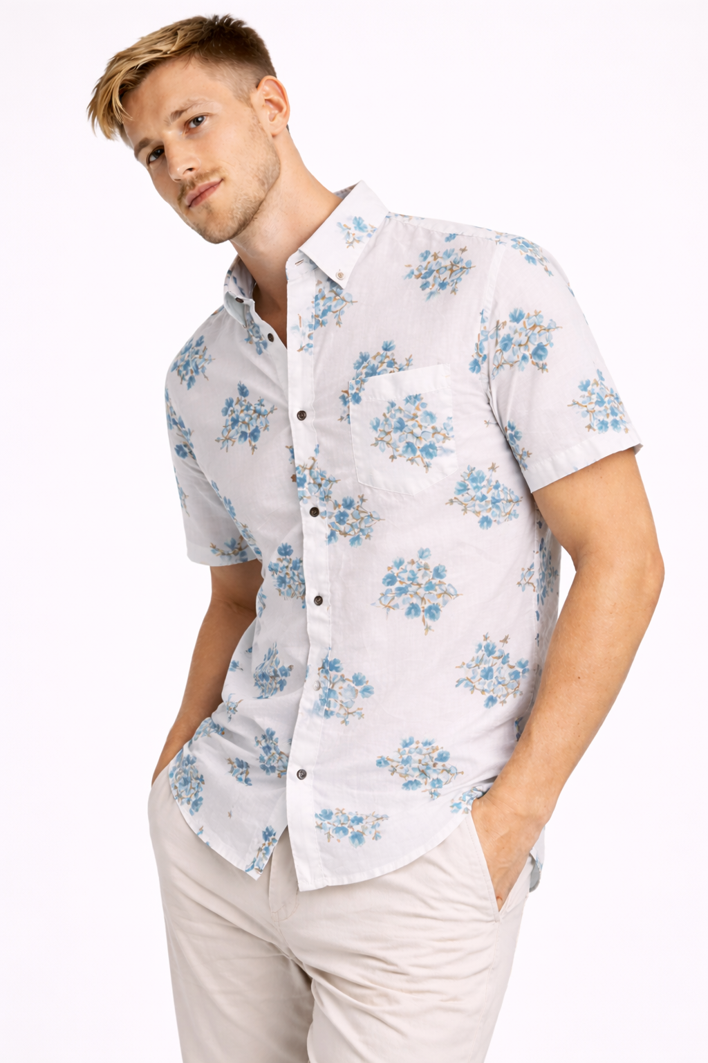 Ivory Bloom Jaipuri Cotton Shirt – Blue Floral Print