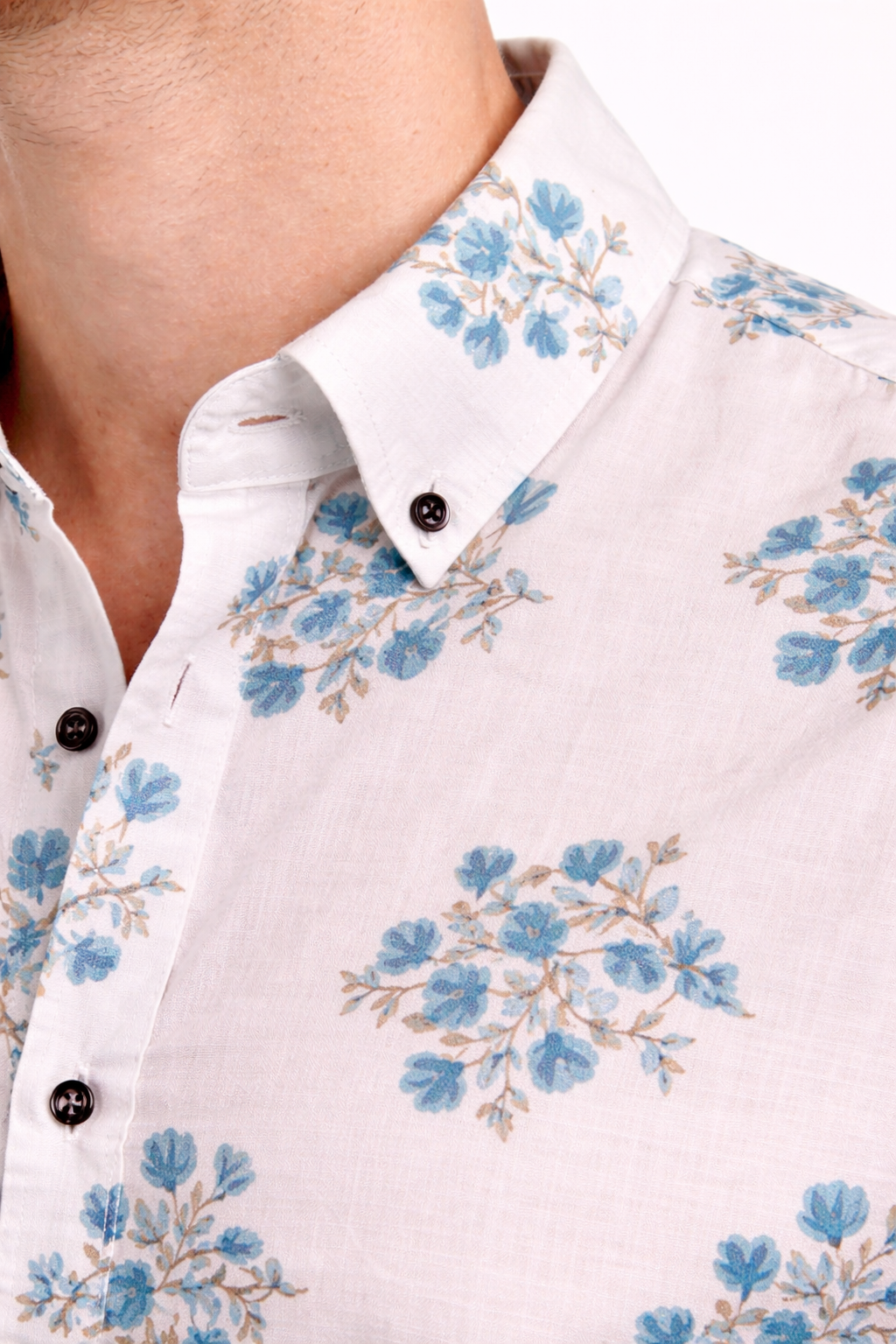 Ivory Bloom Jaipuri Cotton Shirt – Blue Floral Print