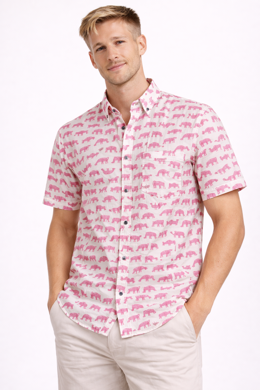 Ivory Pink Safari Print Jaipuri Cotton Shirt – Premium Casual Fit