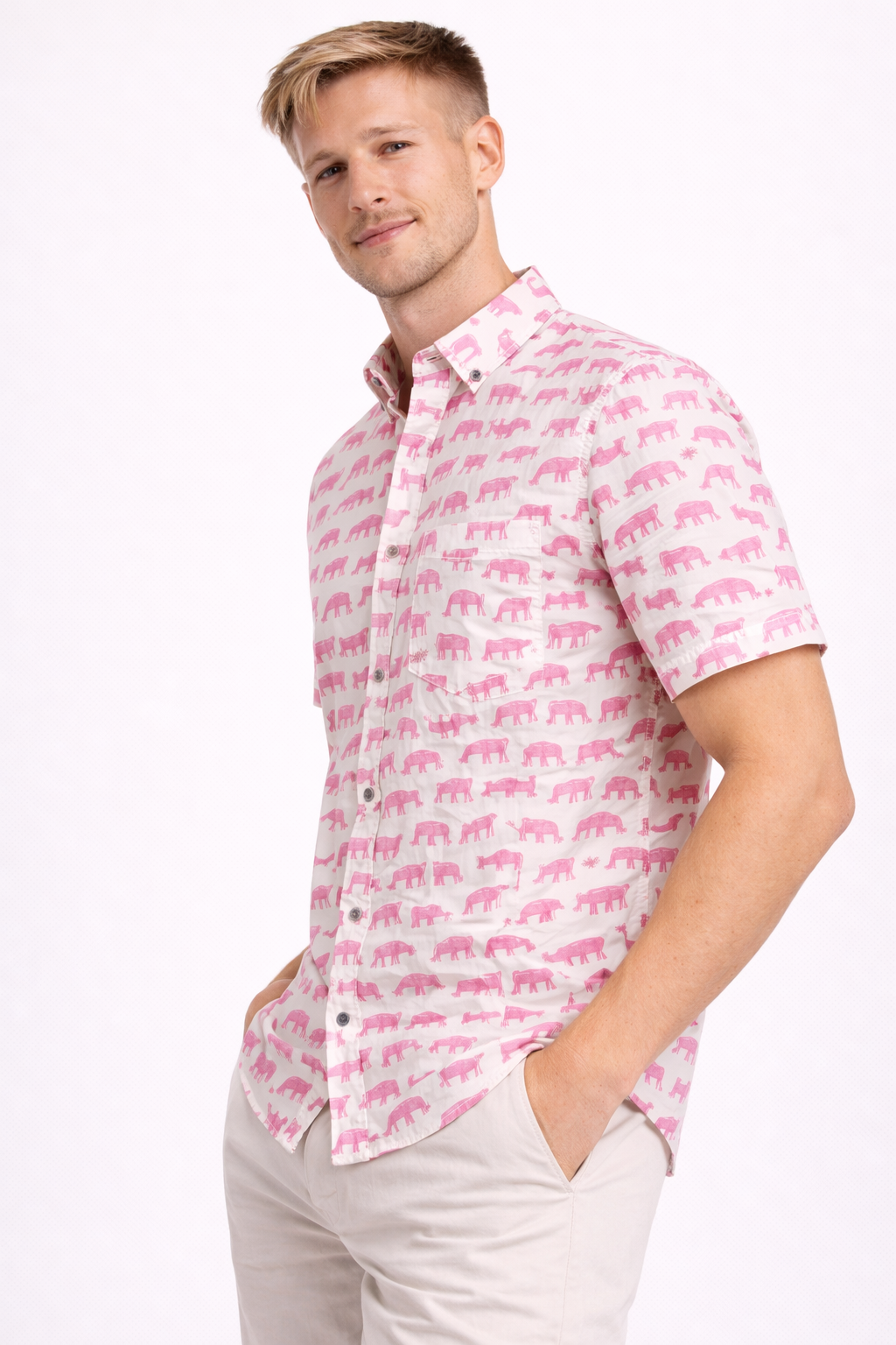 Ivory Pink Safari Print Jaipuri Cotton Shirt – Premium Casual Fit