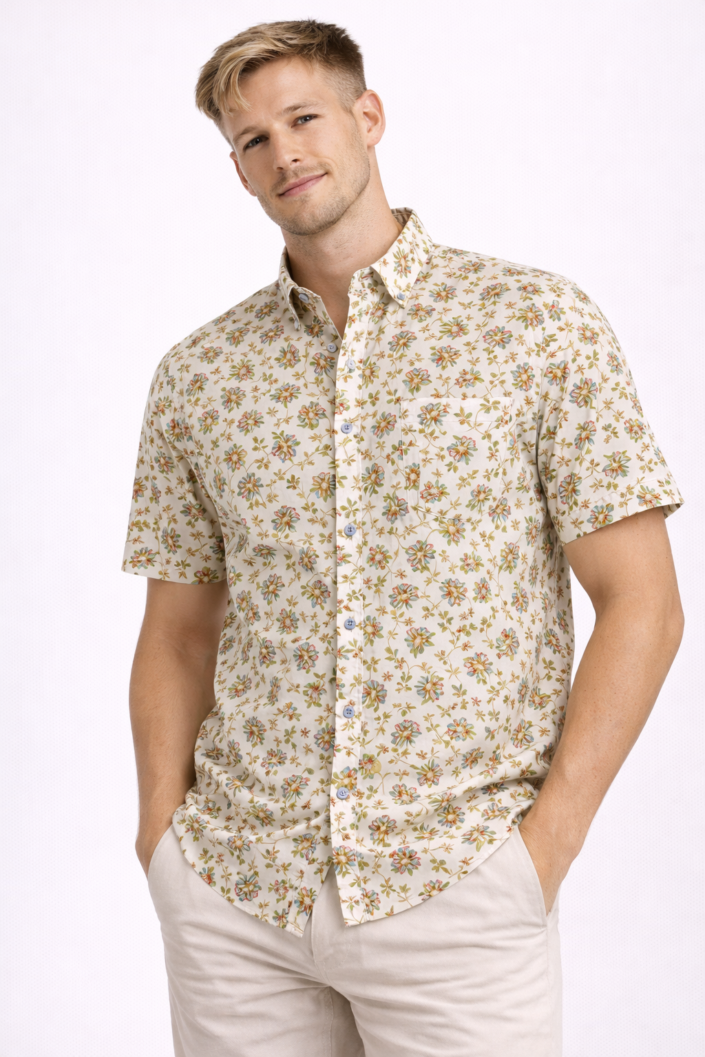 Ivory Bloom Jaipuri Cotton Shirt – Premium Floral Print