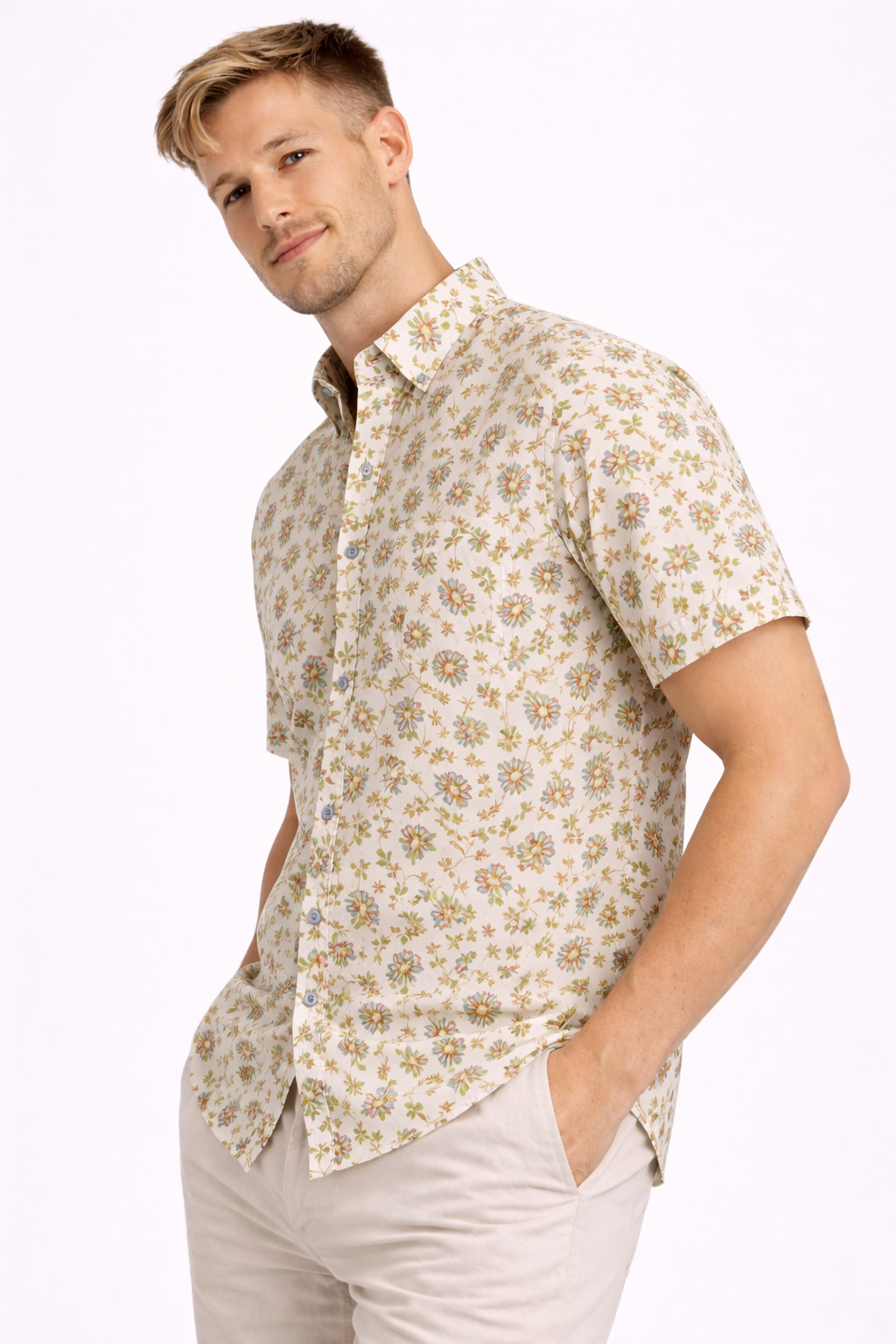 Ivory Bloom Jaipuri Cotton Shirt – Premium Floral Print