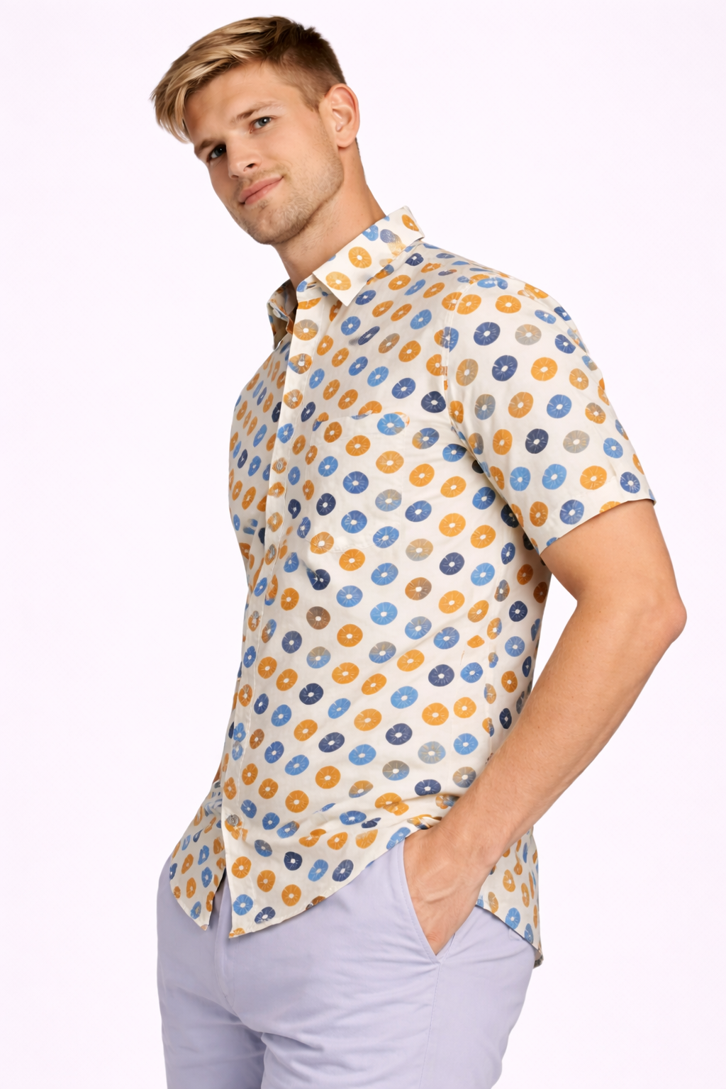 Jaipuri Cotton Printed Shirt – Cream Base with Indigo & Rust Motif