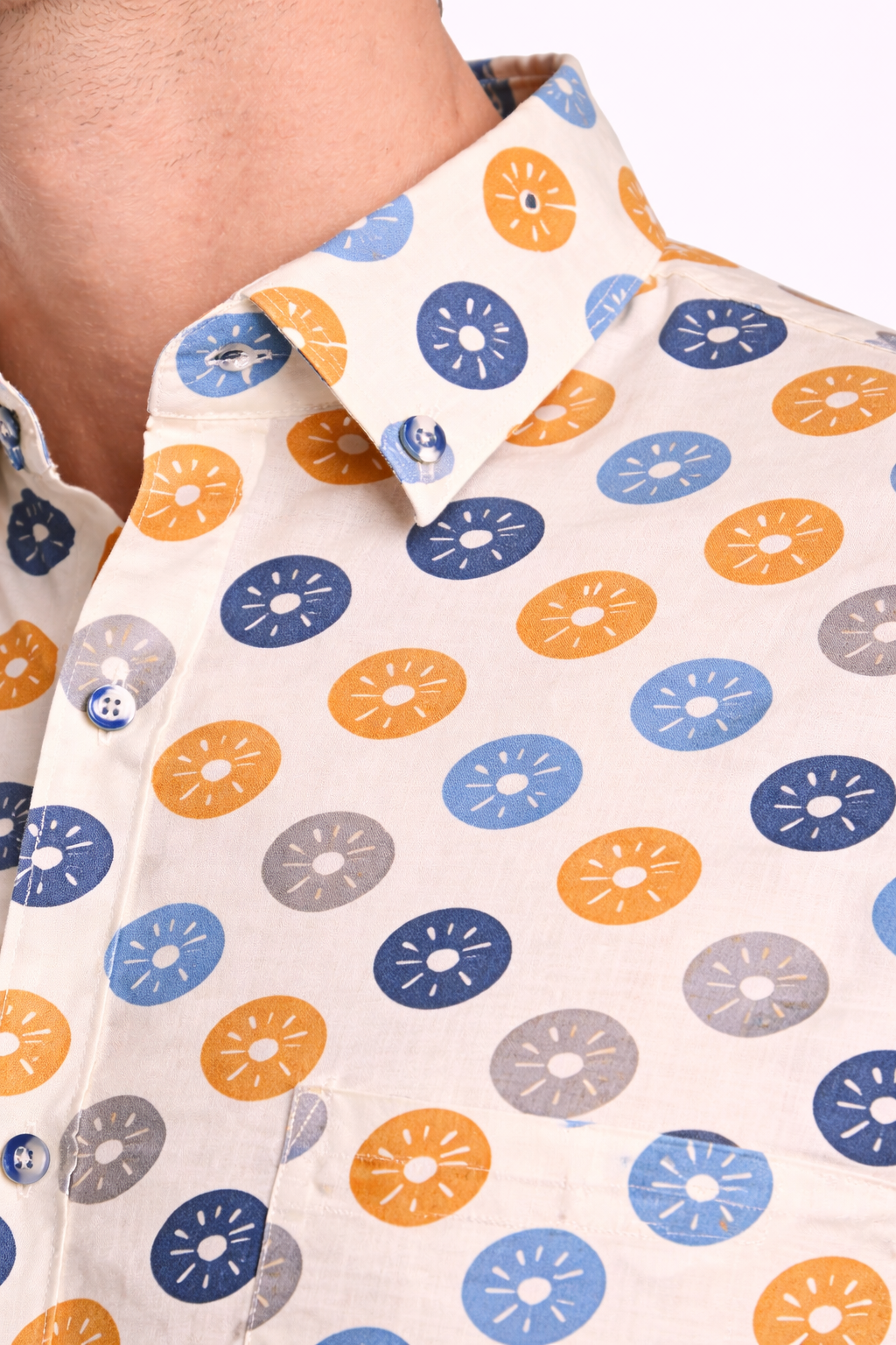 Jaipuri Cotton Printed Shirt – Cream Base with Indigo & Rust Motif