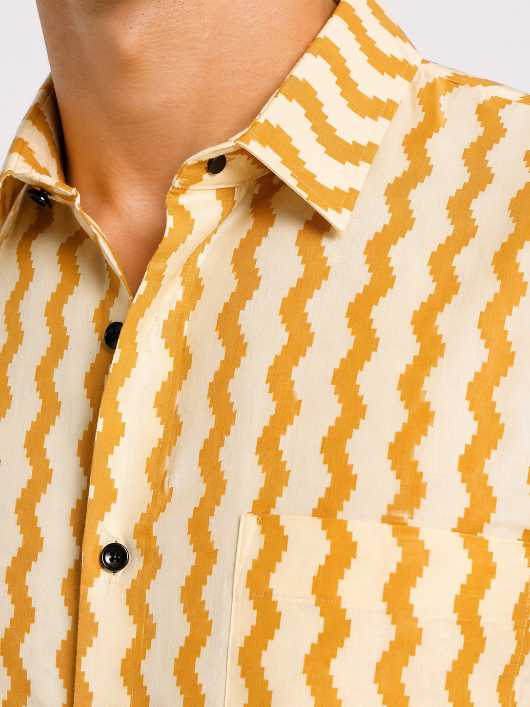 Jaipur Zigzag Cotton Shirt – Mustard & Ivory Premium Summer Wear