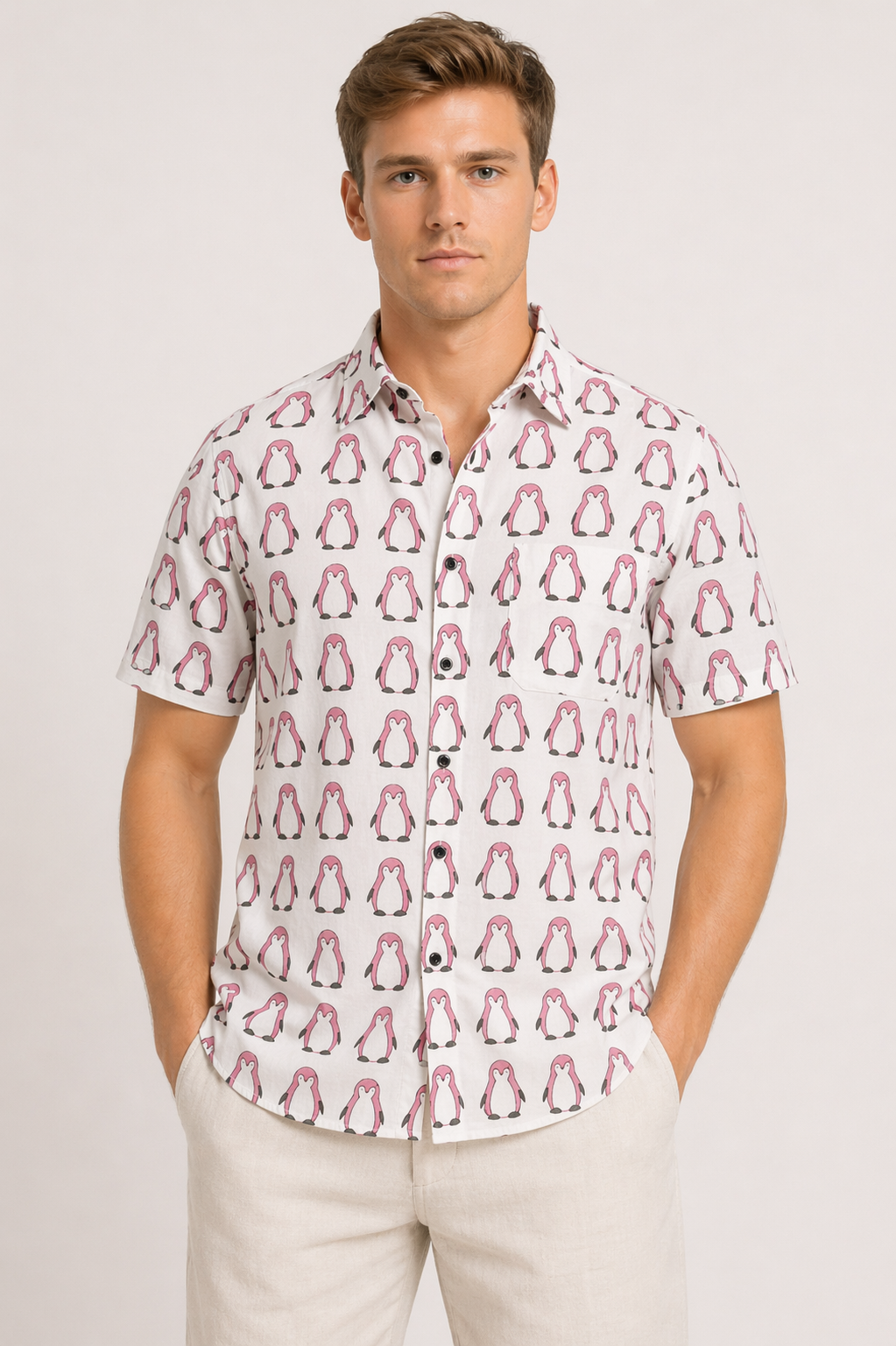 Jaipuri Penguin Print Cotton Shirt – Premium Casual Summer Wear for Men