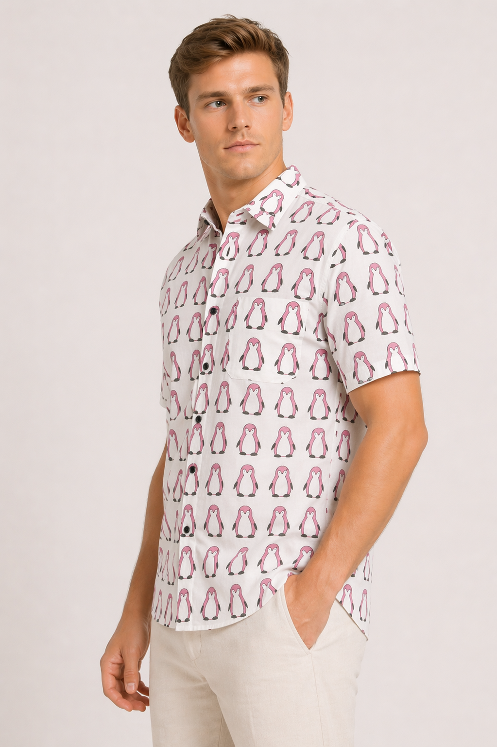 Jaipuri Penguin Print Cotton Shirt – Premium Casual Summer Wear for Men