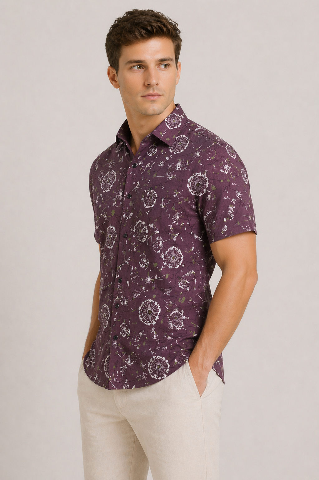 Maroon Dandelion Print Jaipuri Cotton Shirt – Premium Casual Wear