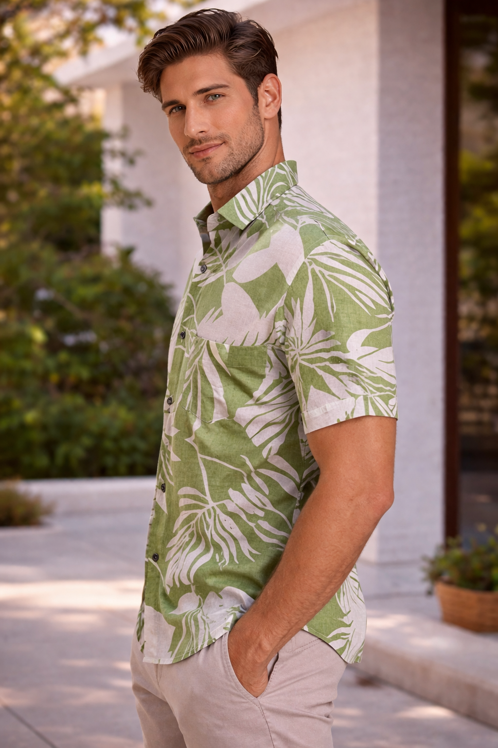 Tropical Palm Jaipuri Shirt – Premium Linen Summer Wear