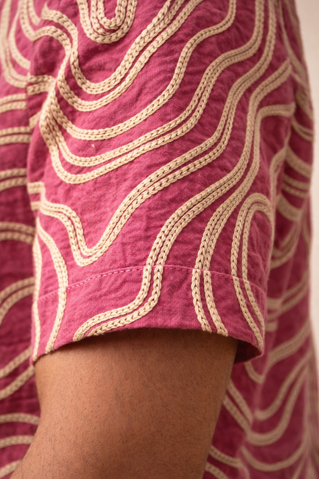 Men’s Premium Pink Abstract Wave embroidery Shirt