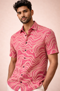 Men’s Premium Pink Abstract Wave embroidery Shirt