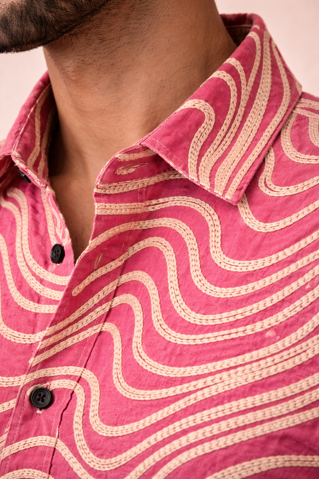 Men’s Premium Pink Abstract Wave embroidery Shirt