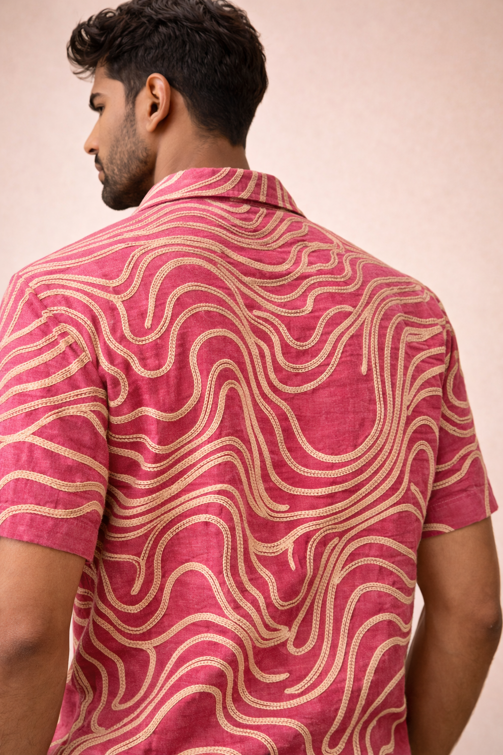 Men’s Premium Pink Abstract Wave embroidery Shirt