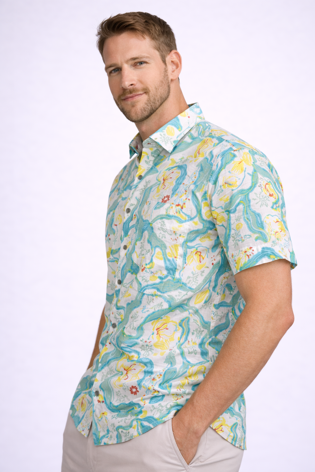 Aqua Bloom Jaipuri Printed Cotton Shirt – Summer Floral Premium Wear