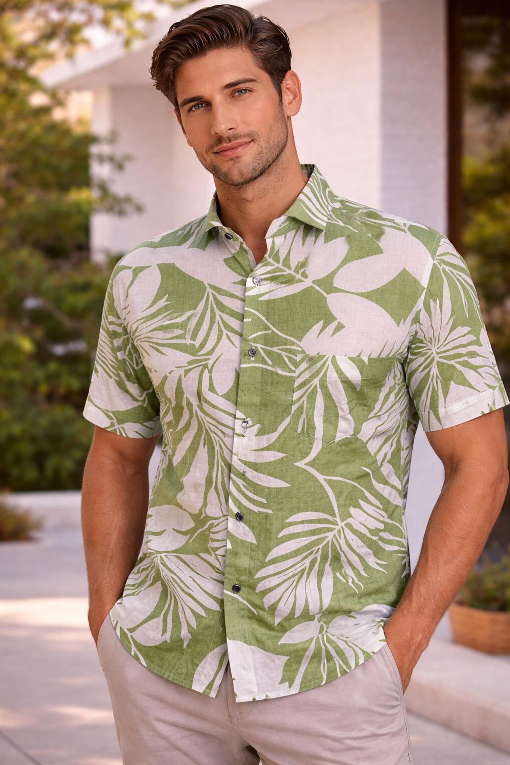 Tropical Palm Jaipuri Shirt – Premium Linen Summer Wear